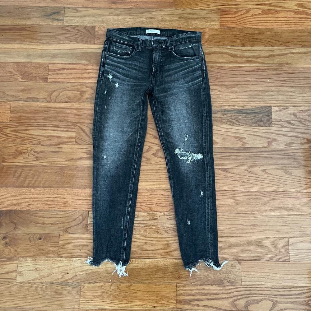 Moussy Vintage Glendale Jeans 27 Black Distressed Cropped Skinny Japanese Denim